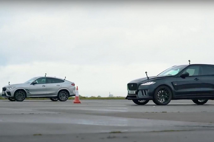 BMW X6 M сразилась с Jaguar F-Pace в гонке по прямой. Видео.